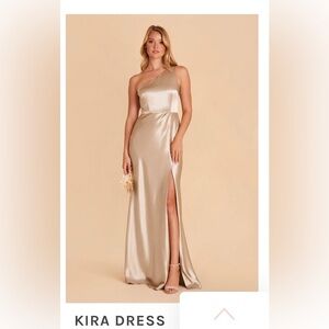 Kira One Shoulder Shiny Satin Neutral Champagne Dress M Birdy Grey